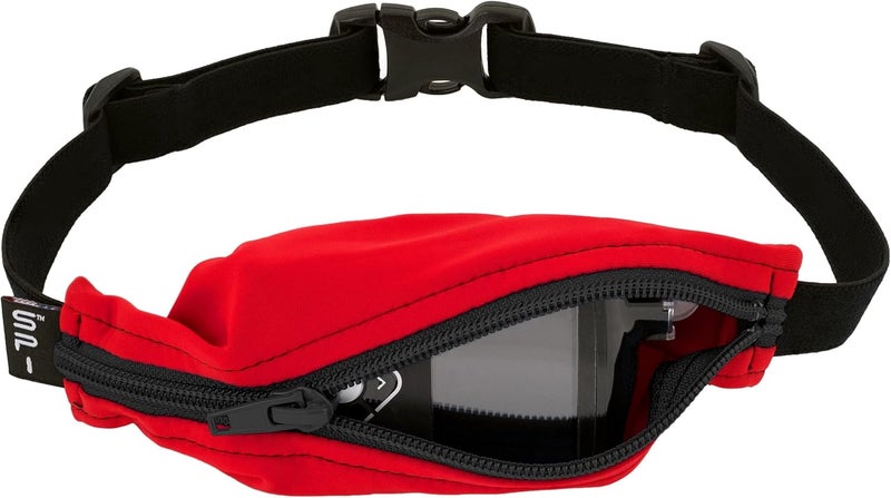 SPIbelt Kids Pocket Belt, Expandable Pocket, Adjustable Waist, No Bounce, No Logo Band, Red with Black Zipper - Image 1